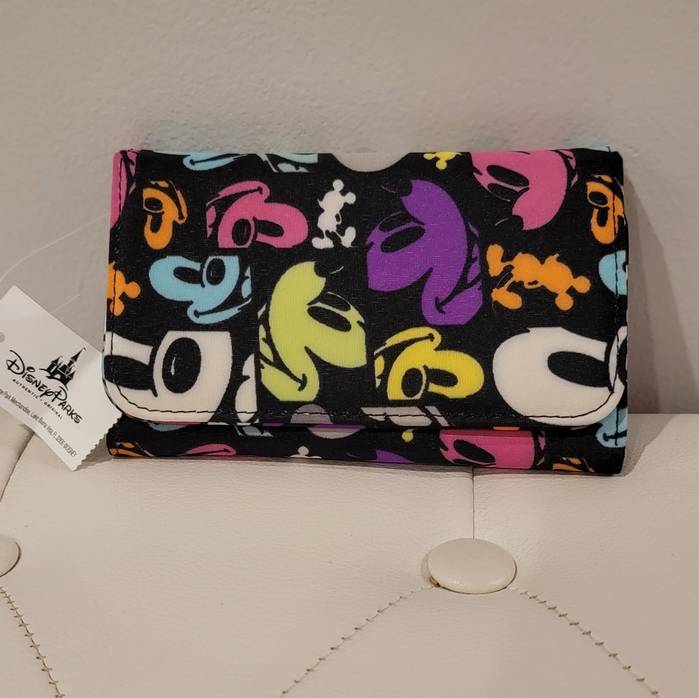 Disney Parks tri fold wallet Mickey print snap closure NWT